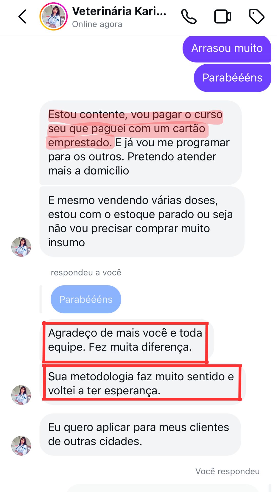 Print de resultado da M.V. Karina
